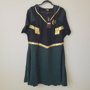 Her Universe Marvel Loki Hooded Dress Plus Size 3X Black Gold